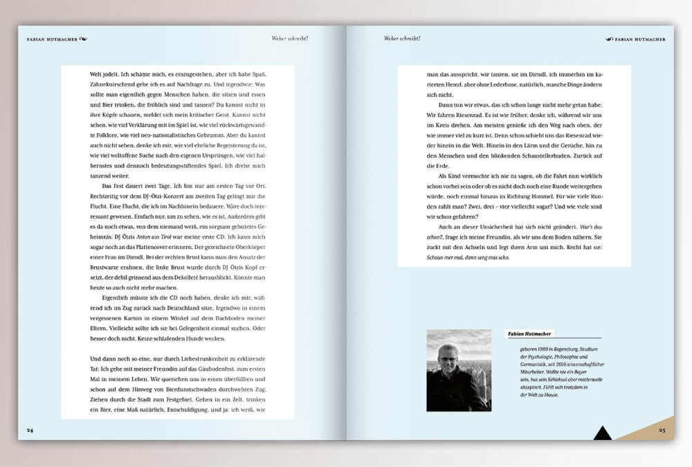 Broschüre WEBER schreibt. Max Weber Programm Bayern, Studienstiftung des deutschen Volkes / Seite 24–25 / Layout & Design: Daniela Leitner