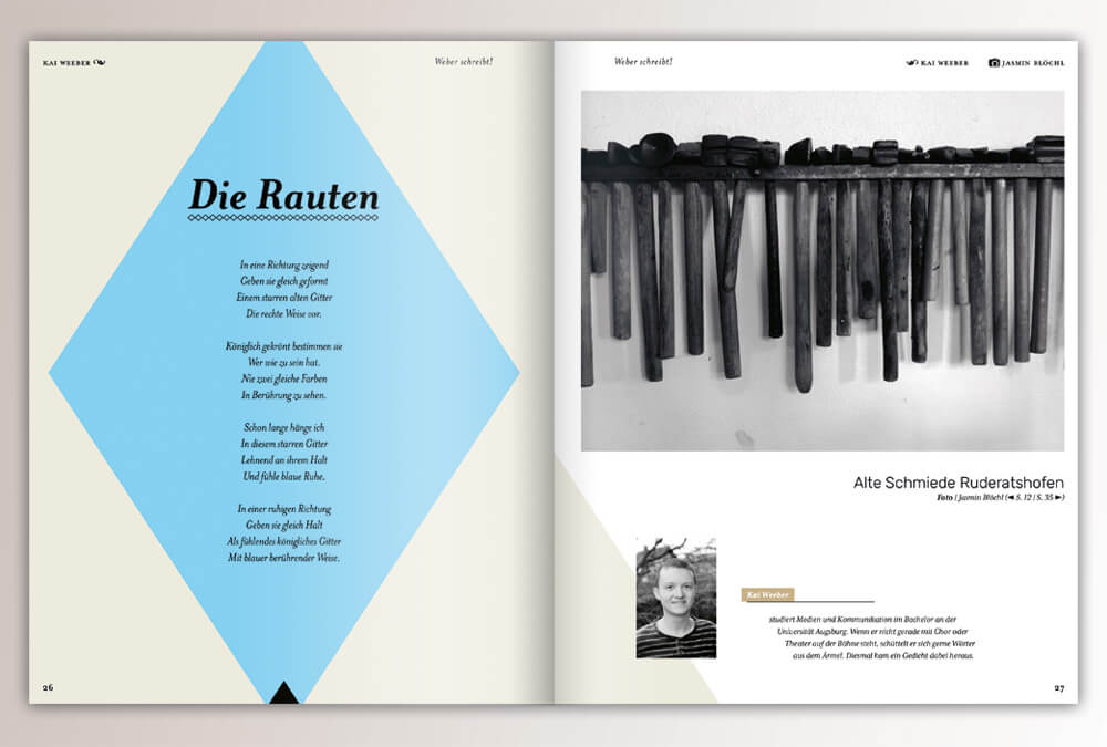 Broschüre WEBER schreibt. Max Weber Programm Bayern, Studienstiftung des deutschen Volkes / Seite 26–27 / Layout & Design: Daniela Leitner