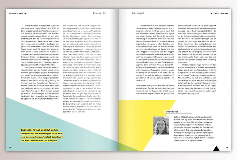 Broschüre WEBER schreibt. Max Weber Programm Bayern, Studienstiftung des deutschen Volkes / Seite 30–31 / Layout & Design: Daniela Leitner
