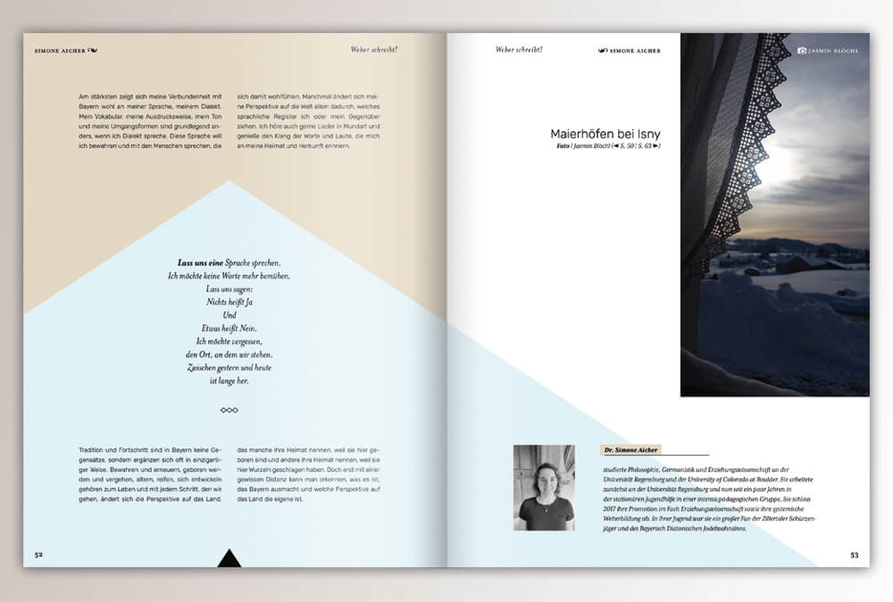 Broschüre WEBER schreibt. Max Weber Programm Bayern, Studienstiftung des deutschen Volkes / Seite 52–53 / Layout & Design: Daniela Leitner