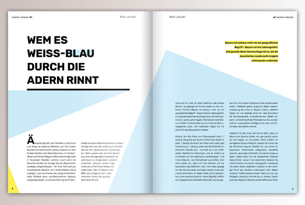 Broschüre WEBER schreibt. Max Weber Programm Bayern, Studienstiftung des deutschen Volkes / Seite 8–9 / Layout & Design: Daniela Leitner