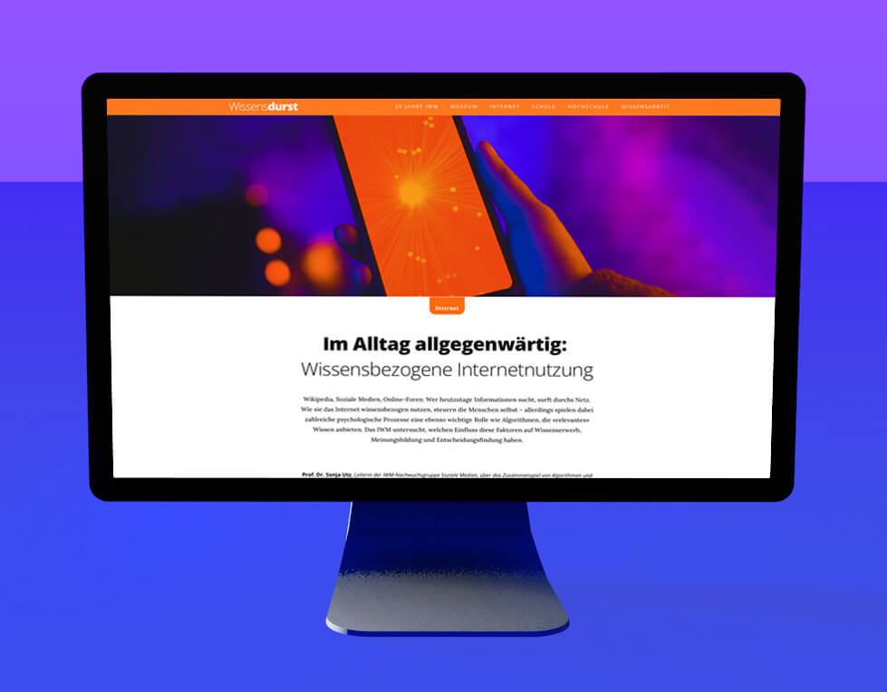 Webdesign | Wissensdurst: Das Jubiläumsmagazin des Leibniz-Instituts für Wissensmedien | Wissensbezogene Internetnutzung | Design: Daniela Leitner