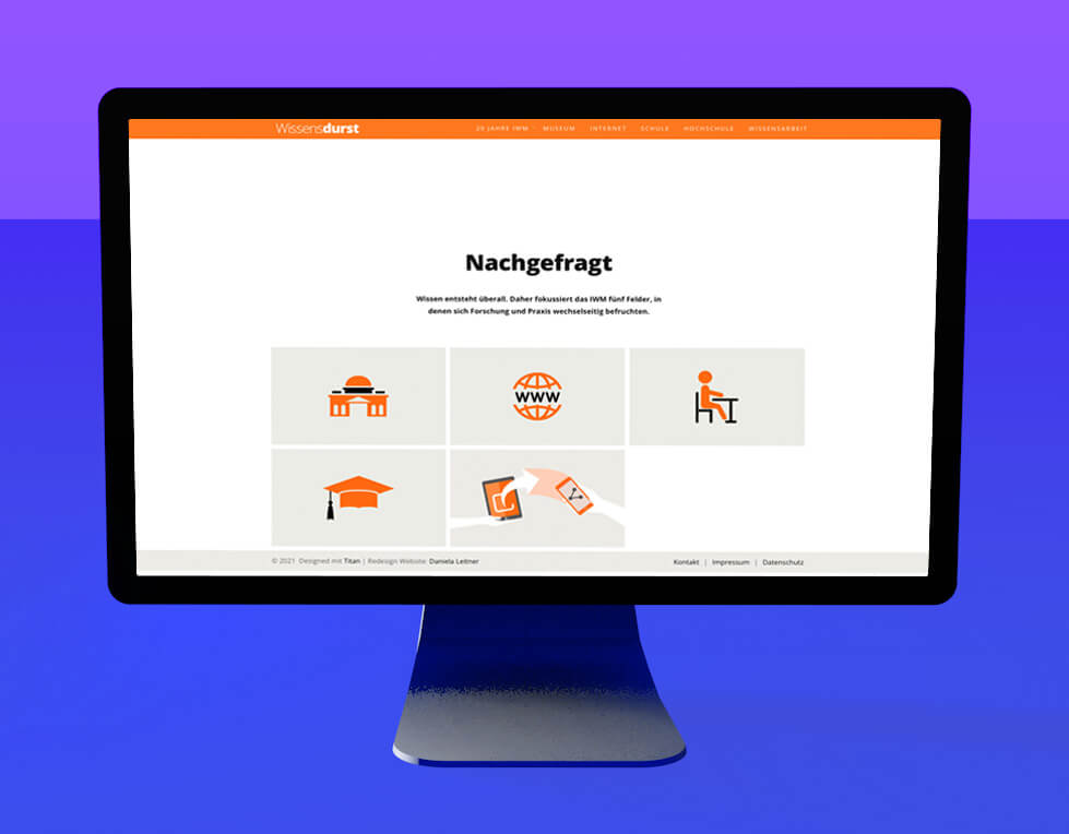 Webdesign | Wissensdurst: Das Jubiläumsmagazin des Leibniz-Instituts für Wissensmedien | Startseite Nachgefragt | Design: Daniela Leitner