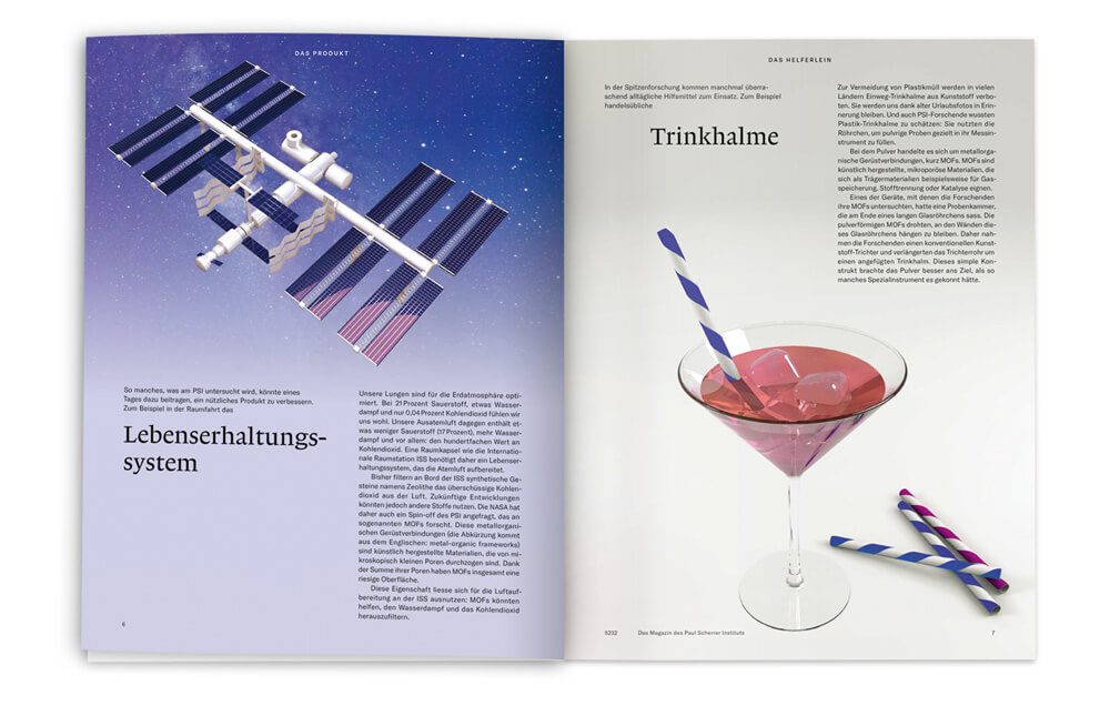5232 Das Magazin des Paul Scherrer Instituts (PSI) / Design Infografik Produkt & Helferlein: Raumfahrt & Trinkhalme, Daniela Leitner